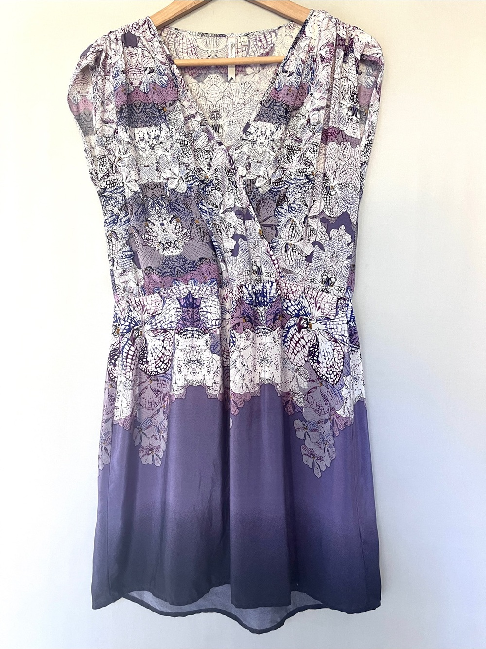 Petticoat Alley 100% Silk Botanical Orchid Print Mini Dress S